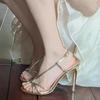 Summer New Banquet High-heeled Sandals for Women 8CM Gold Thin Heels Open Toe Wedding Shoes Round Head with Heel Shoes