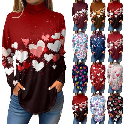 Футболки для женщин, осенние повседневные рубашки с длинным рукавом, толстовка с принтом, топ с высоким воротом, пуловер