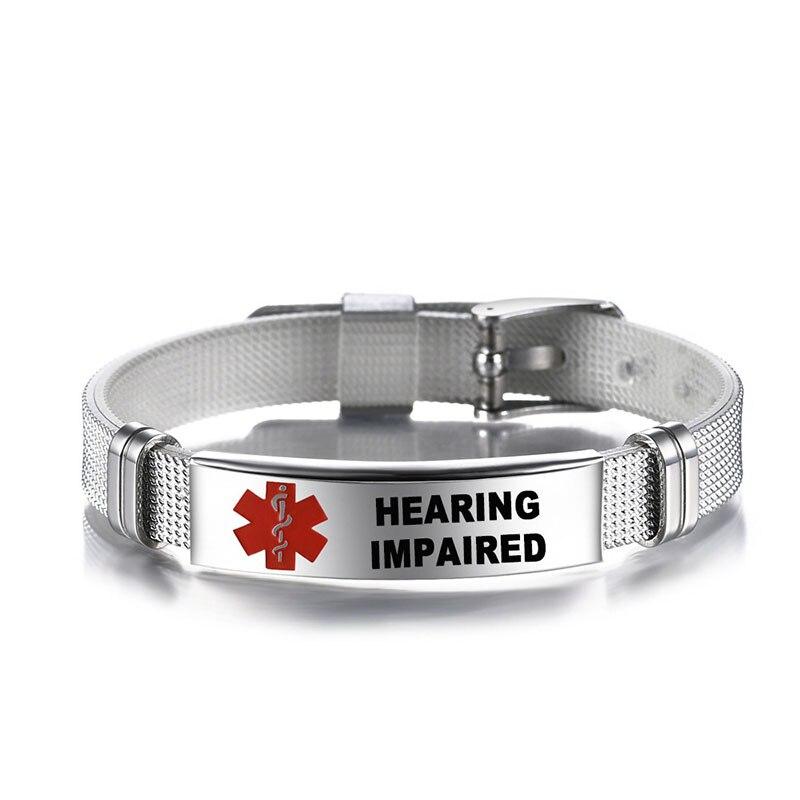 Medical Alert Bracelets Allergy Bangle Bracelet Type 2 Diabetic Stainless Steel Medical Logo Wristband Cool Men Women Jewelry
