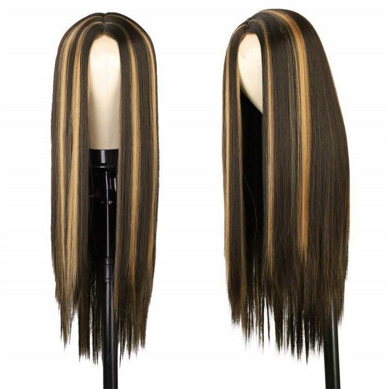 European and American wigs female mixed color highlights long piano color chemical fiber wigs full head cover wigs