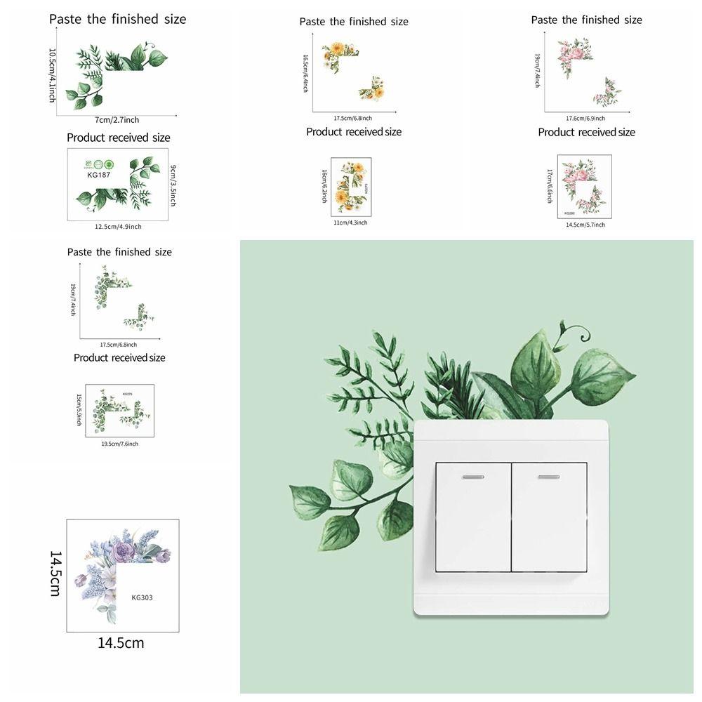 Elegant Plant Flower Switch Sticker Flower Long Lasting Green Leaves Plants Sticker Wall Art Not Fade Room