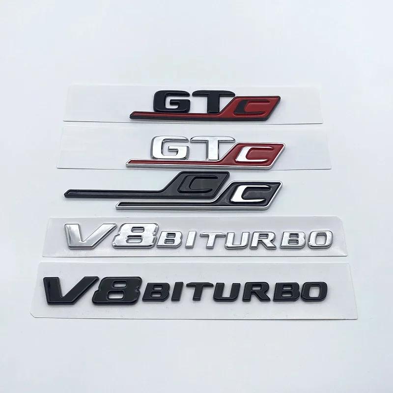 3D Flat Letters ABS Emblem GT GTC V8biturbo for Mercedes Benz AMG Car Trunk Lid Nameplate Badge Logo Sticker Chrome Glossy Black MU8
