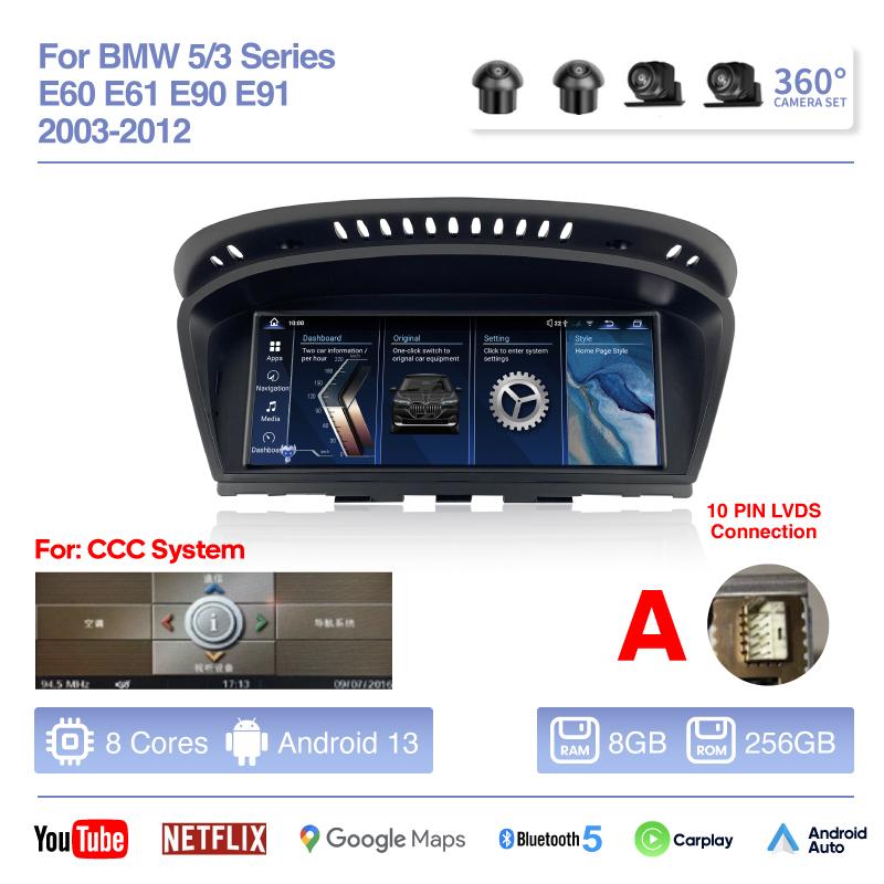 Android 13 For BMW 3 Series 5 Series E60 E61 E90 E91 2003-2012 8.8" Car Multimedia Player GPS Navigation Radio Carplay Auto 360