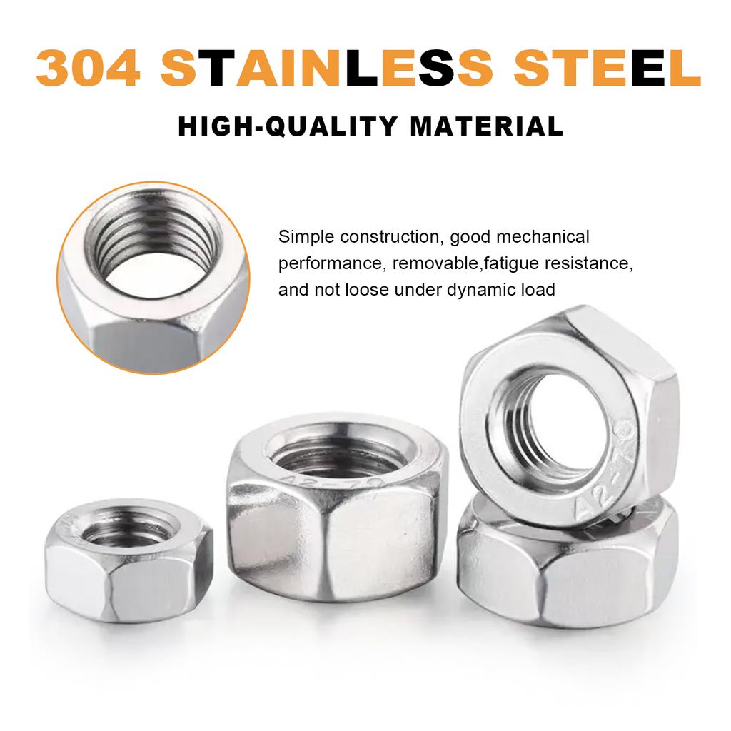 Metric Hexagon Nut Set, DIN M4 M5 M6 M8 M10 M12 Stainless Steel Hexagon Nuts 66 Pieces