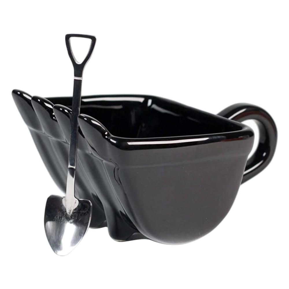Durable 330ml Capacity Excavator Model Coffee Mug ABS Black Excavator Bucket Coffee Mug Coffee Mug with Spoon Home Use