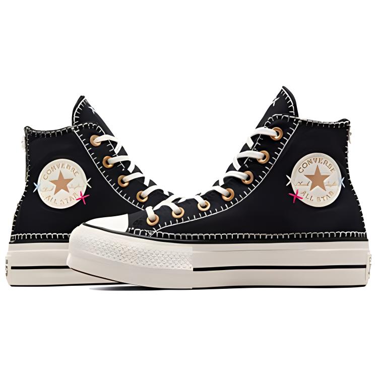 Converse Chuck Taylor All Star Lift Fashion High Top Canvas Shoes Women Sneakers Black White Gold A08731C
