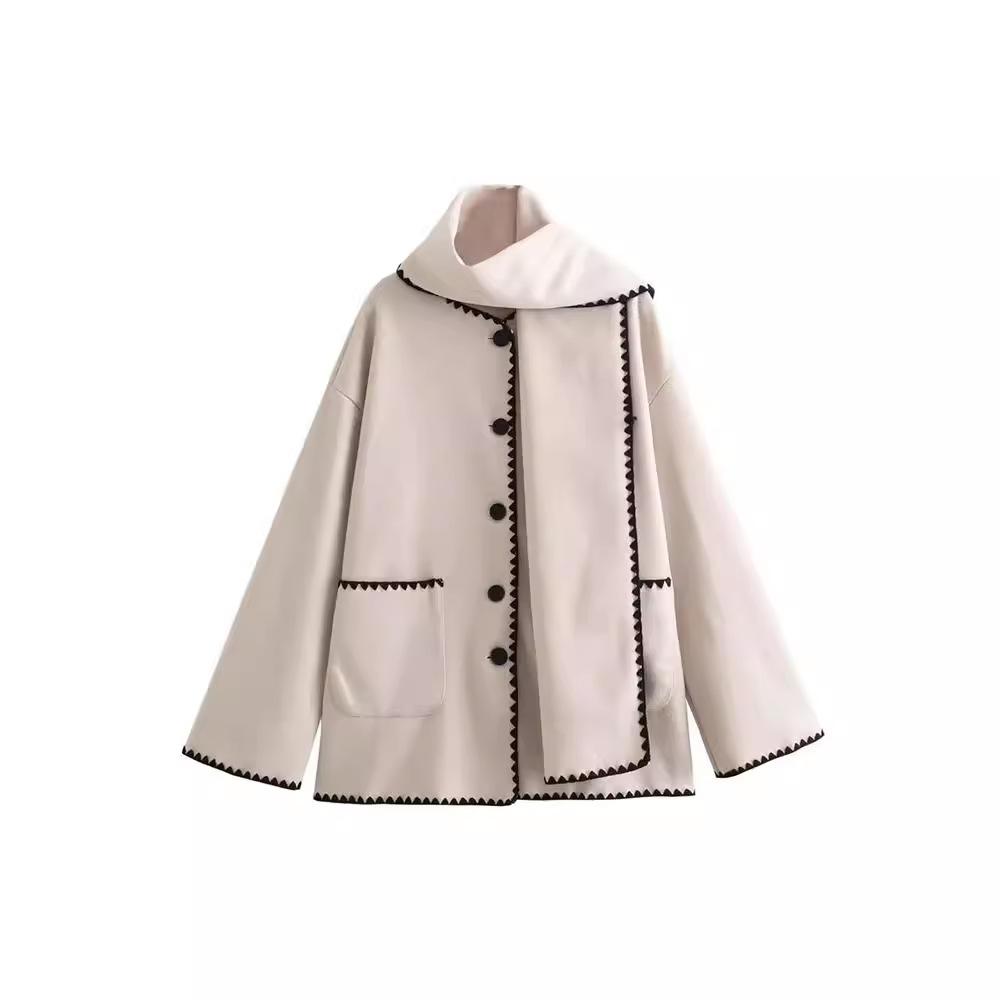 Осень-зима, теплое толстое пальто в стиле пэчворк для женщин, повседневное однобортное пальто с воротником-шарфом, с карманами, женская модная уличная куртка