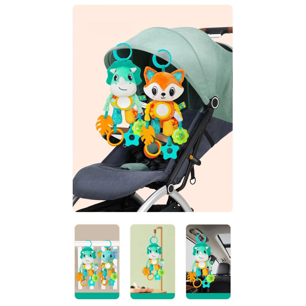 Baby Car Seat Toys Baby Hanging Toys Stroller Crib Gym or CarSeat with Teether Rattle & Tummy Time Mirror Sensory Toys Gifts