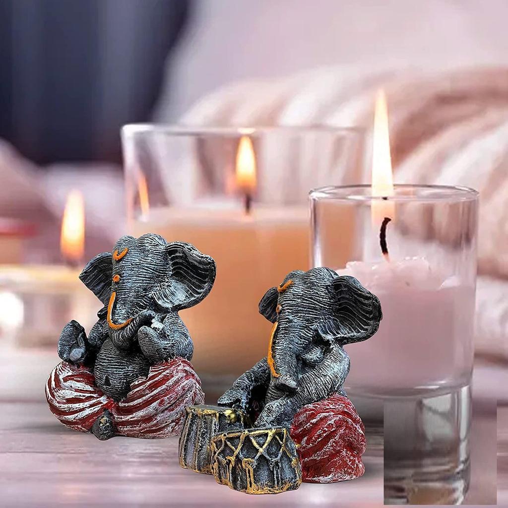 Beautiful Resin Ganesha Pair for Home Decor | Brings Prosperity - (Grey & Red, Pack of 2)