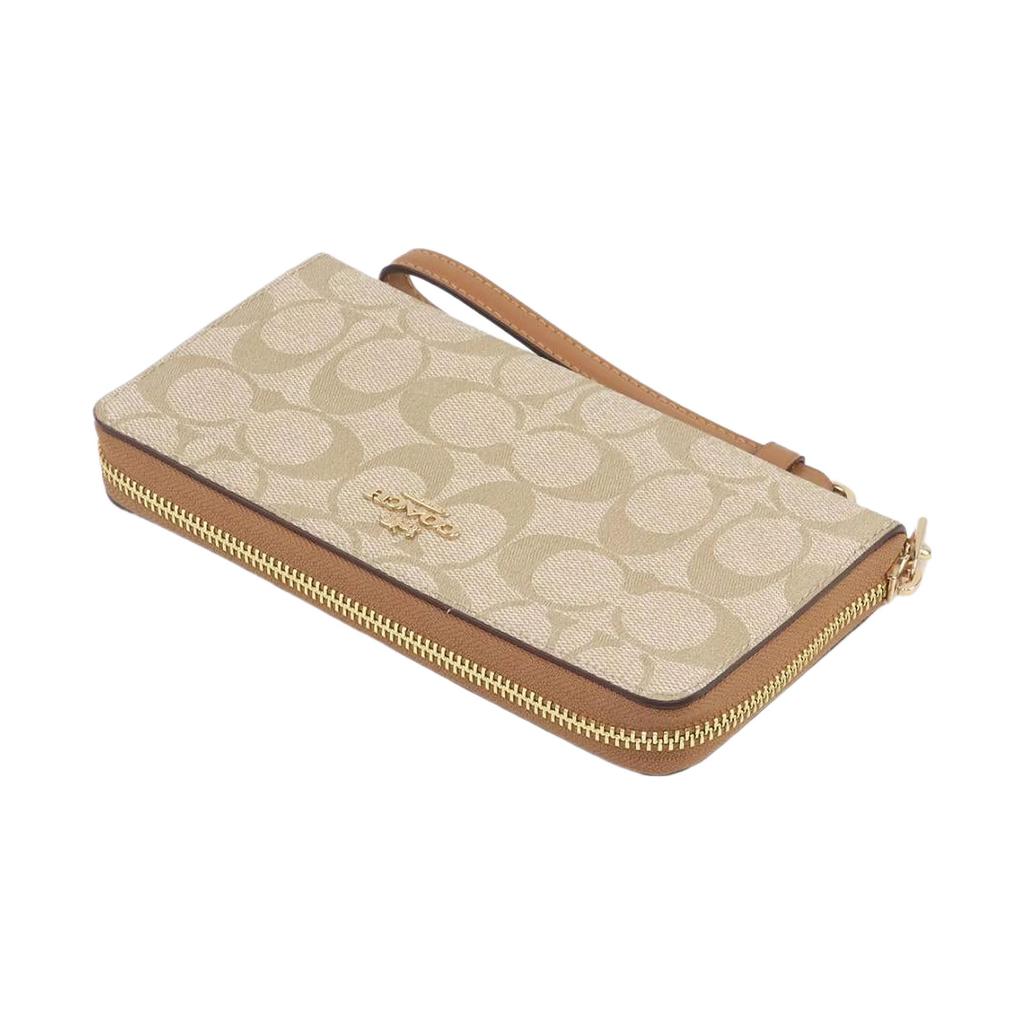 New COACH Zip Around Canvas With Leather Clutch Wallet Trumpets Women's Khaki C4452-IMVHK