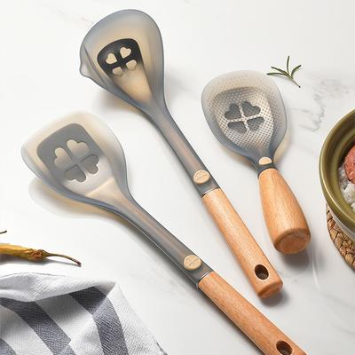 Силиконовые кухонные принадлежности Антипригарная лопатка с рисунком Суповая ложка Ложка для риса Ручка из бука Полупрозрачный стальной сердечник Жаростойкий кухонный инструмент