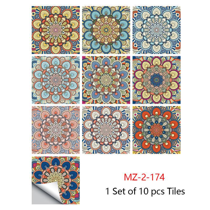 10pcs/set Mandala Style Crystal Hard Tiles Ceramics Wall Sticker Kitchen Wardrobe Home Decor Art Mural Peel & Stick Wall Decals