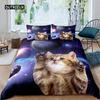 Пододеяльник Galaxy Cats для женщин и детей, комплект постельного белья с 3D-кошками, милый комплект постельного белья с изображением животных, чехол для пододеяльника Galaxy Microfiber Quilt Cover