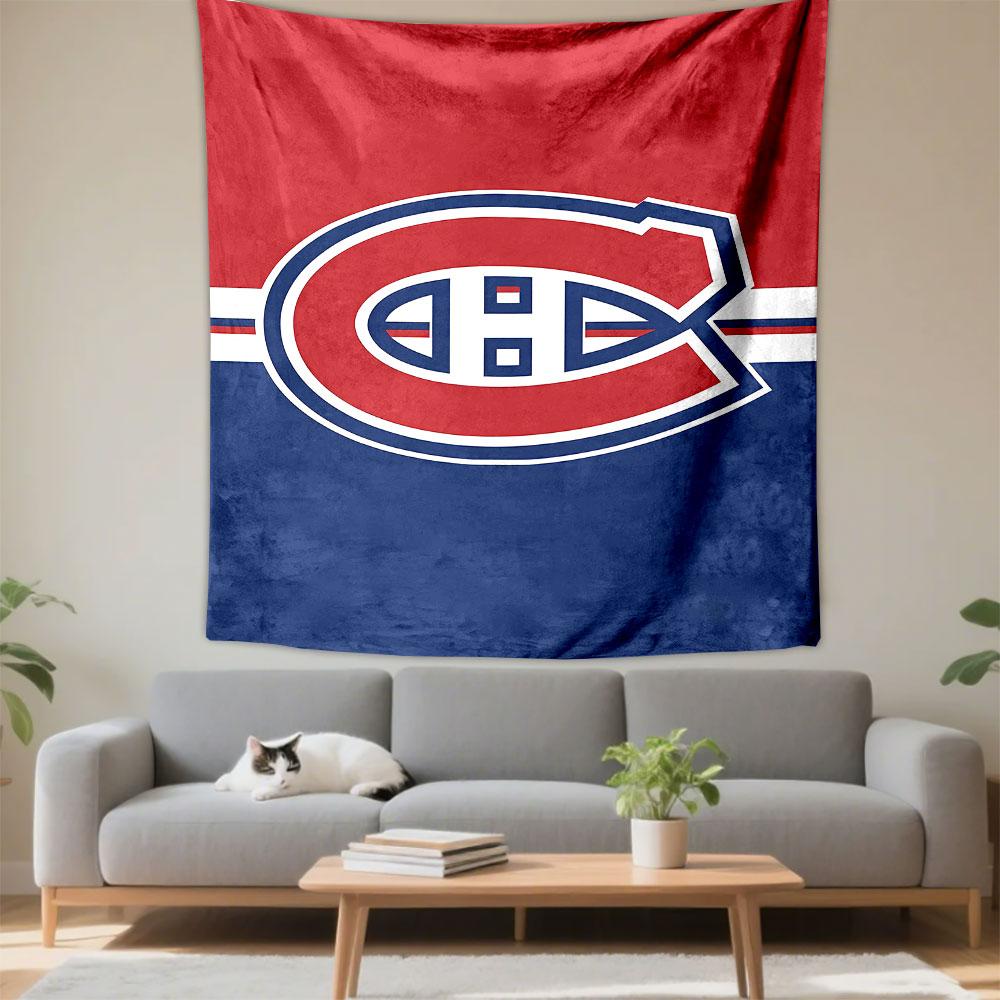 Montreal Canadiens CH Logo Tapestry Wall Hanging, NHL Hockey Team Art, Sports Wall Decor for Bedroom Living Room Man Cave
