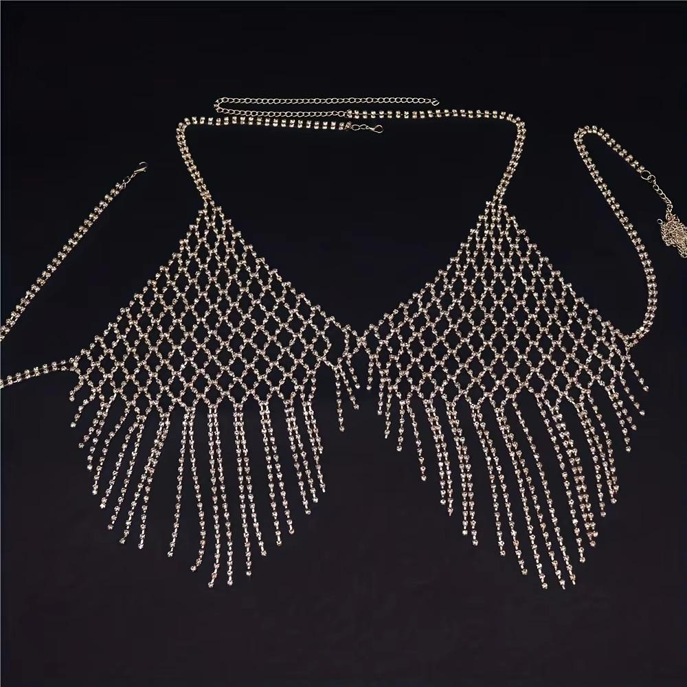 Блестящая цепочка-кисточка для бюстгальтера для кроп-топа, роскошная сетчатая цепочка для тела, ювелирное изделие, хрустальное нижнее белье, женская