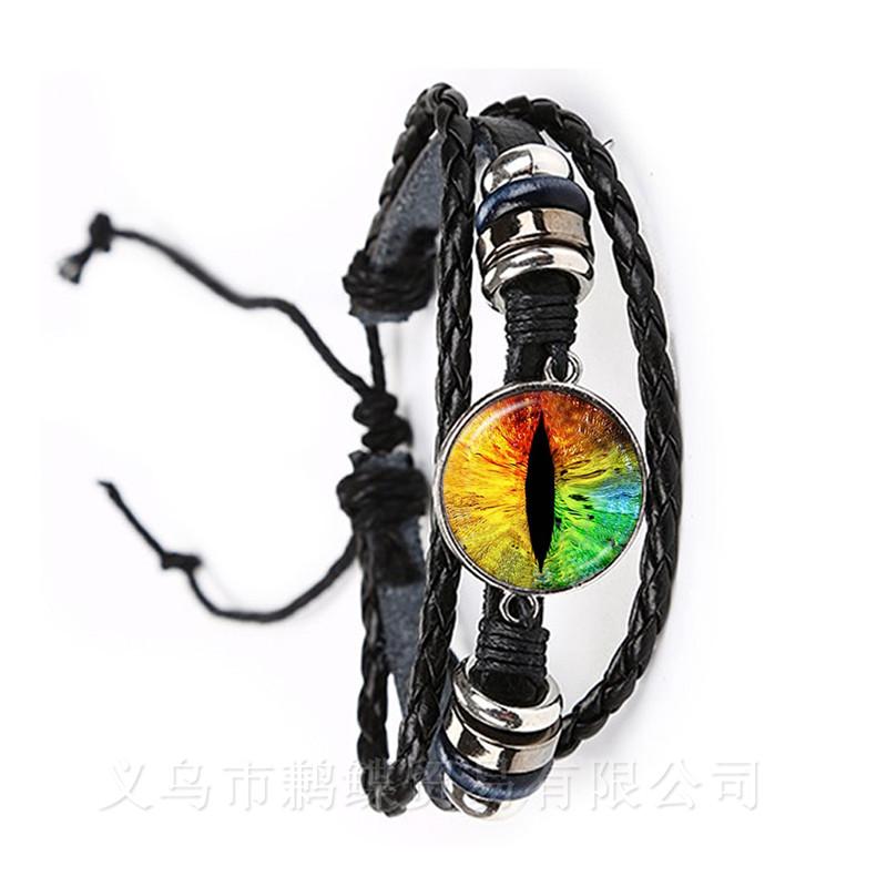 1 PC Sauron Evil Bracelet Evil Eye Glass Photo Jewelry, Dragon Eye Black/Brown 2 Color Leather Adjustable Bangle Best Gift