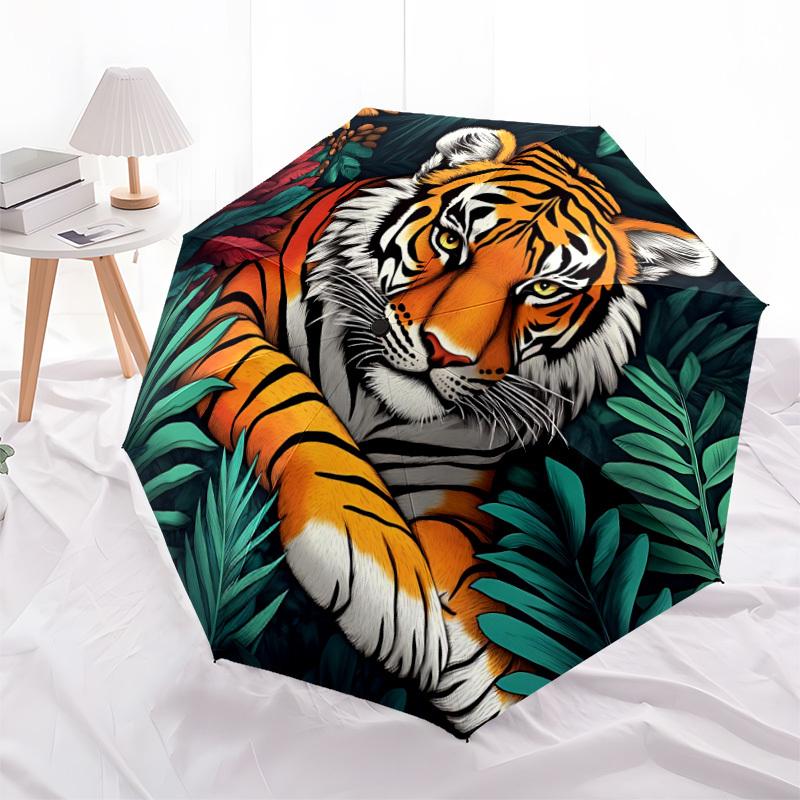 1pc Tiger Print Automatic Open/Close Umbrella - Portable Collapsible Umbrella with 8-Rib Stability, Fashion Lovers yy251017183