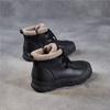 Johnature Retro Genuine Leather Plush Warm Women's Short Boots Soft Soled Round Toe Versatile Cotton Shoes