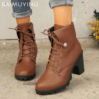 Зимние женские ботильоны на толстом каблуке со шнуровкой, дизайнерская обувь в стиле ретро, новый бренд 2025 года, модные кожаные туфли-лодочки в готическом стиле Botas Mujer