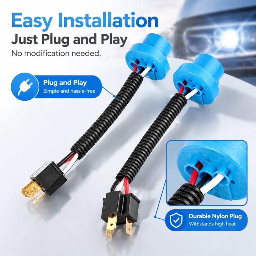 2Pcs Easy Install Headlight Conversion Adapter Plug and Play Auto Headlamp Harness Auto Headlight