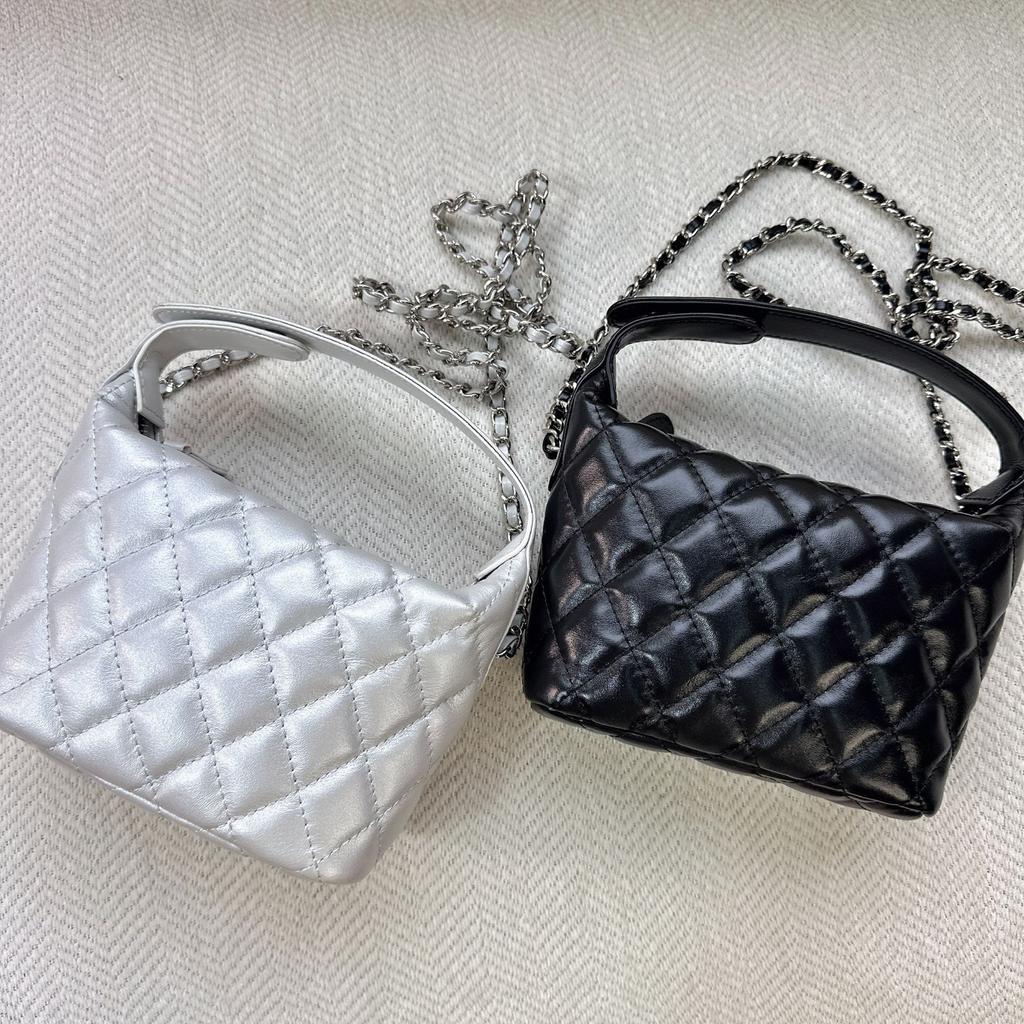 2025 Новый верхний слой коровьей кожи, маленькая ароматная стильная сетчатая цепочка, сумка для ланч-бокса, модная и универсальная одноплечевая женская сумка через плечо