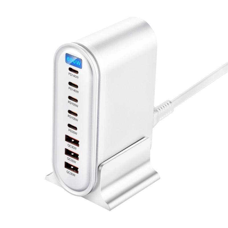 600 Вт 8-портовая станция быстрой зарядки 5 Type-C + 3 USB Настольный адаптер-база для зарядки планшетов, телефонов, ноутбуков