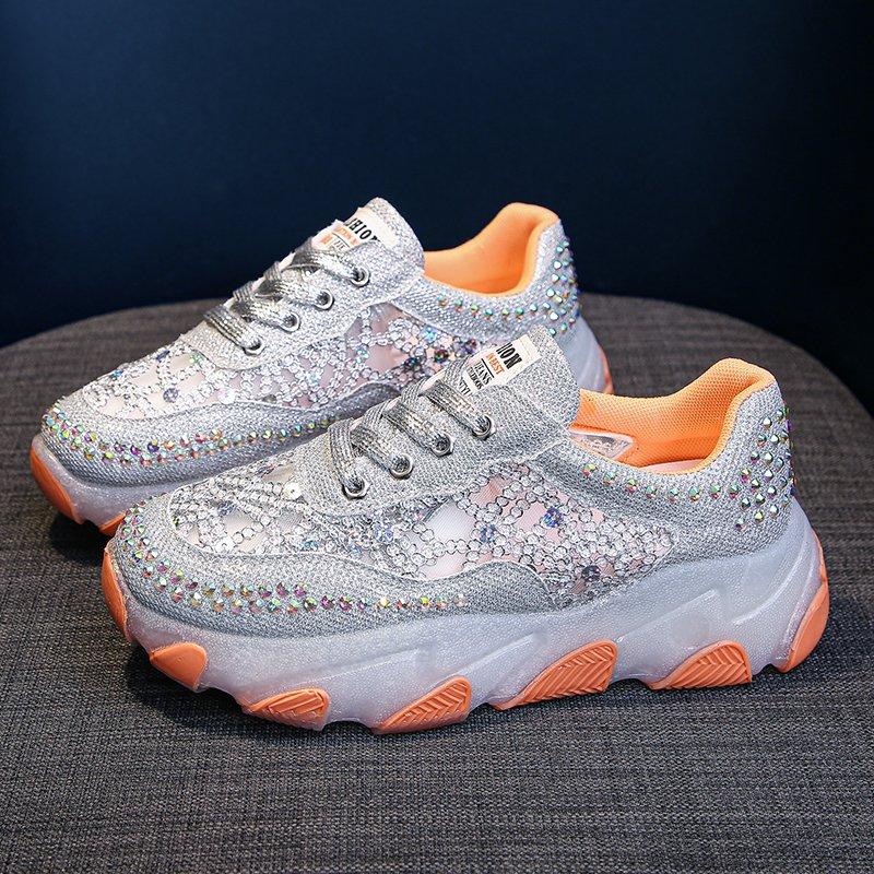 Модные женские кроссовки на платформе 2024 года, повседневные спортивные кроссовки со стразами и пайетками на шнуровке, женские дышащие кроссовки Zapatos Mujer