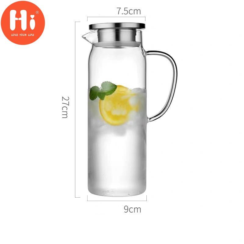 Hi Nordic Creative Transparent Glass Water Bottle Juice Jug High Capacity Heatable Tea Pot Kettle Heat-Resistant Leak-Proof Carafe