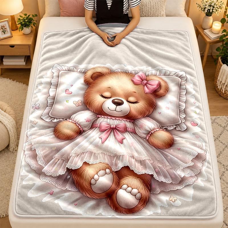 Flannel BlanketBear Warm Soft Throw Blanket for Indoor Sofa Bed Living Room Use