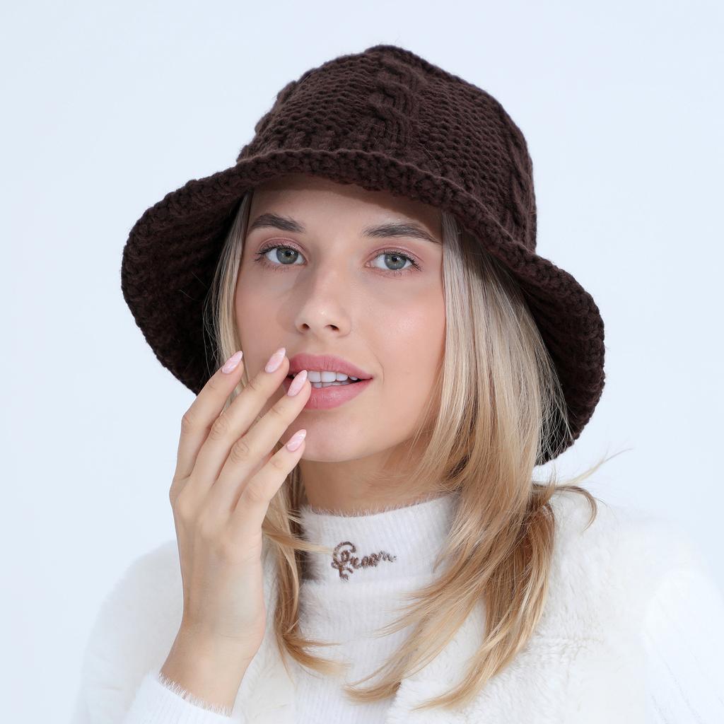 Women's New Twist Pot Hat Autumn and Winter Woolen Hat Student Knitted Hat  Fashionable Warm and Cold Proof Fisherman's Hat