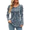 Женская одежда, осенне-зимняя футболка для женщин, топ с круглым вырезом и длинными рукавами с цветочным принтом