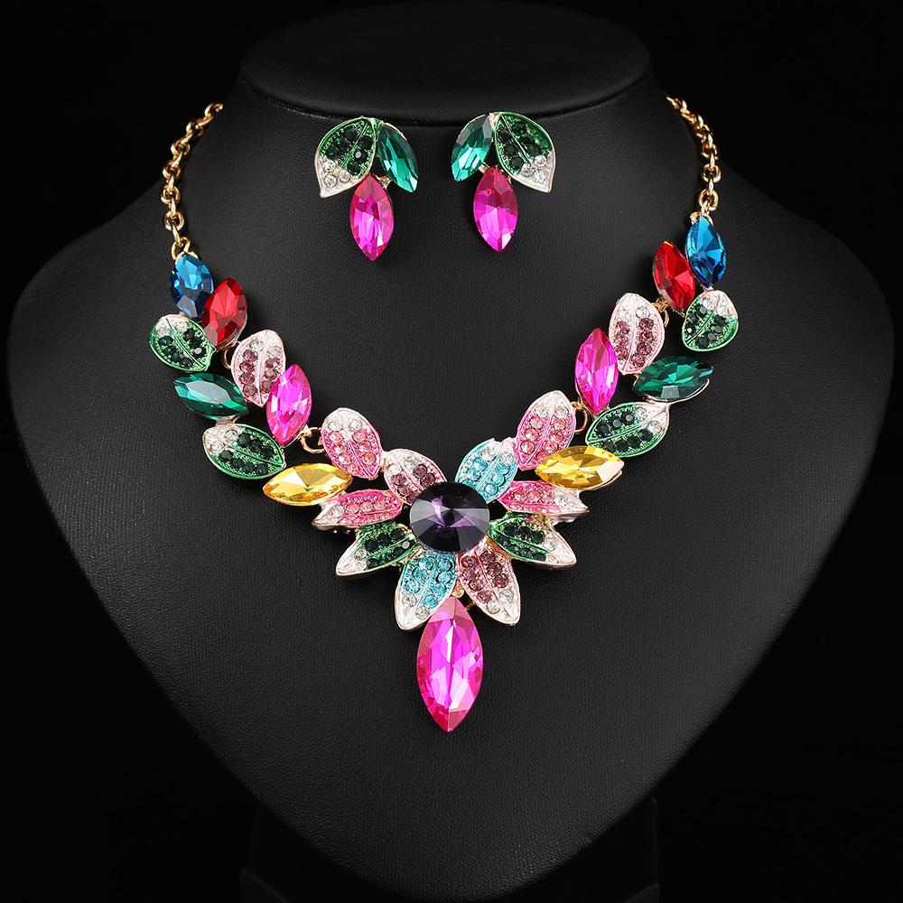 Женские цветочные ожерелья серьги ювелирные наборы свадебные аксессуары для невесты