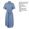 Women Summer Floral Midi Dress Short Sleeve Button Down Belted Dress Casual V Neck Shirt Dress with Slit Hem