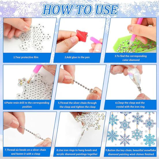 1 Set Snowflake Pendants Diamond Painting Keychain 5D Key Chains Full Drill Making Art Keychains Pendant DIY Rhinestone Accessories