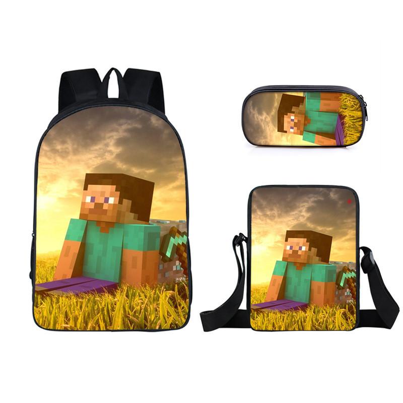 Minecraft Cartoon Game Character Printed Children Large Backpack Capacity