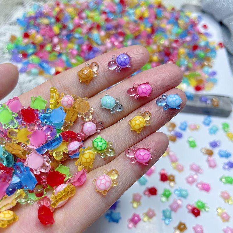 100 шт. Мультяшные 3D Светящиеся Черепахи DIY Дофаминовые Цветные Мини-Животные из Смолы Ночное Свечение Миниатюрные Фигурки Декор для Сада Фей