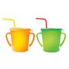 Agafura Magic Straw Cup for Infants 300ml, 2 Packs, Orange, Green