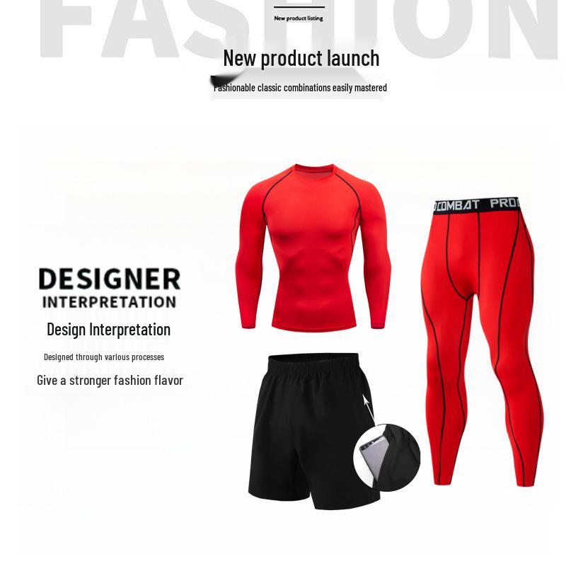 Мужской трансграничный фитнес-компрессионный комплект: Плотный базовый слой для спорта, баскетбола, футбола, бега и йоги.