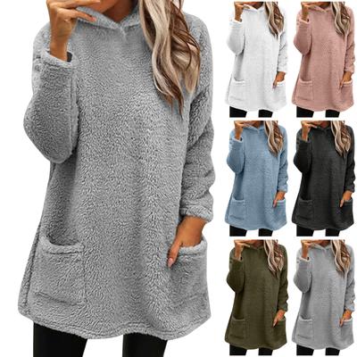 Женская модная повседневная толстовка с капюшоном из флиса с длинным рукавом и карманом, двухсторонняя