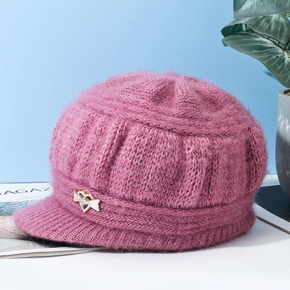 Вязаная шерстяная шапка, однотонная вязаная шапка, женская мода, зимний головной убор для пожилых людей
