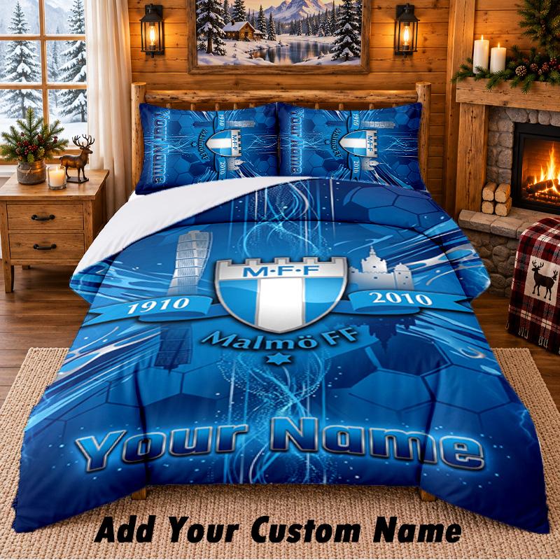 Malmö FF Pattern Bedding 3Pcs Set Custom Name, Bed Sheet And Pillowcases For Home Bedroom