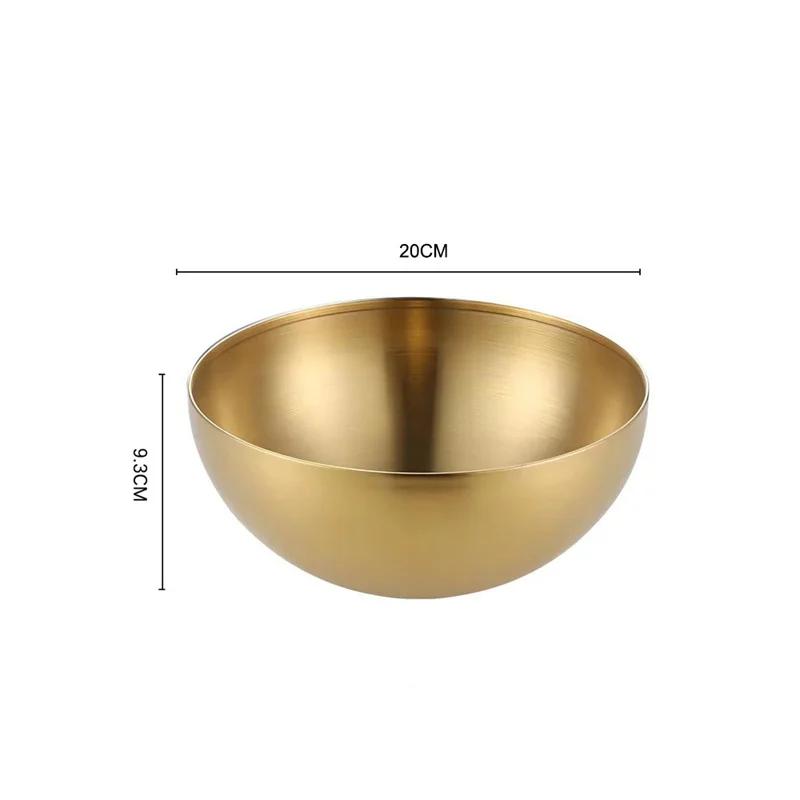 Gold Stainless Steel Fruit Salad Bowls Soup Rice Noodle Ramen Bowl Kitchen Tableware Utensils Food Container Mixing Bowls