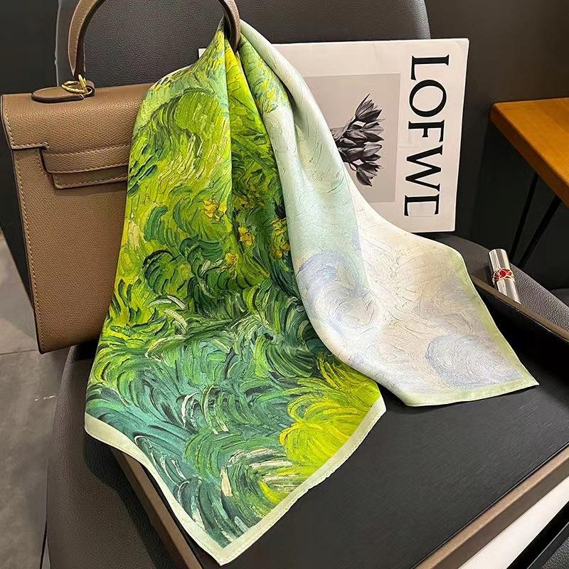 Scarf with print, women' synthetic silk, gift scarf, 70x70