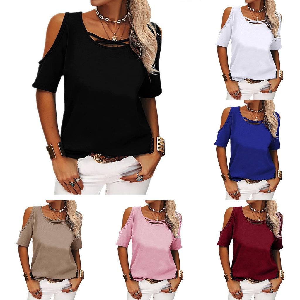 Ladies Off Shoulder Tops Summer Basic Casual T-shirts
