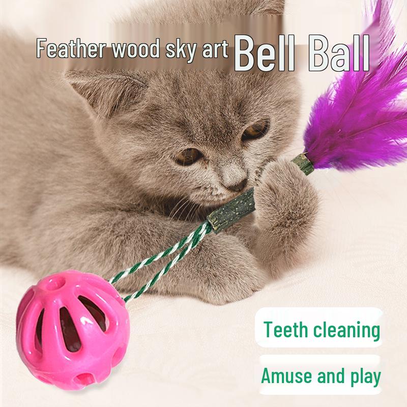 Cat Teasing Toy Set: Bell Ball, Feather Stick, Bite-Resistant Catnip for Boredom, Teeth Grinding