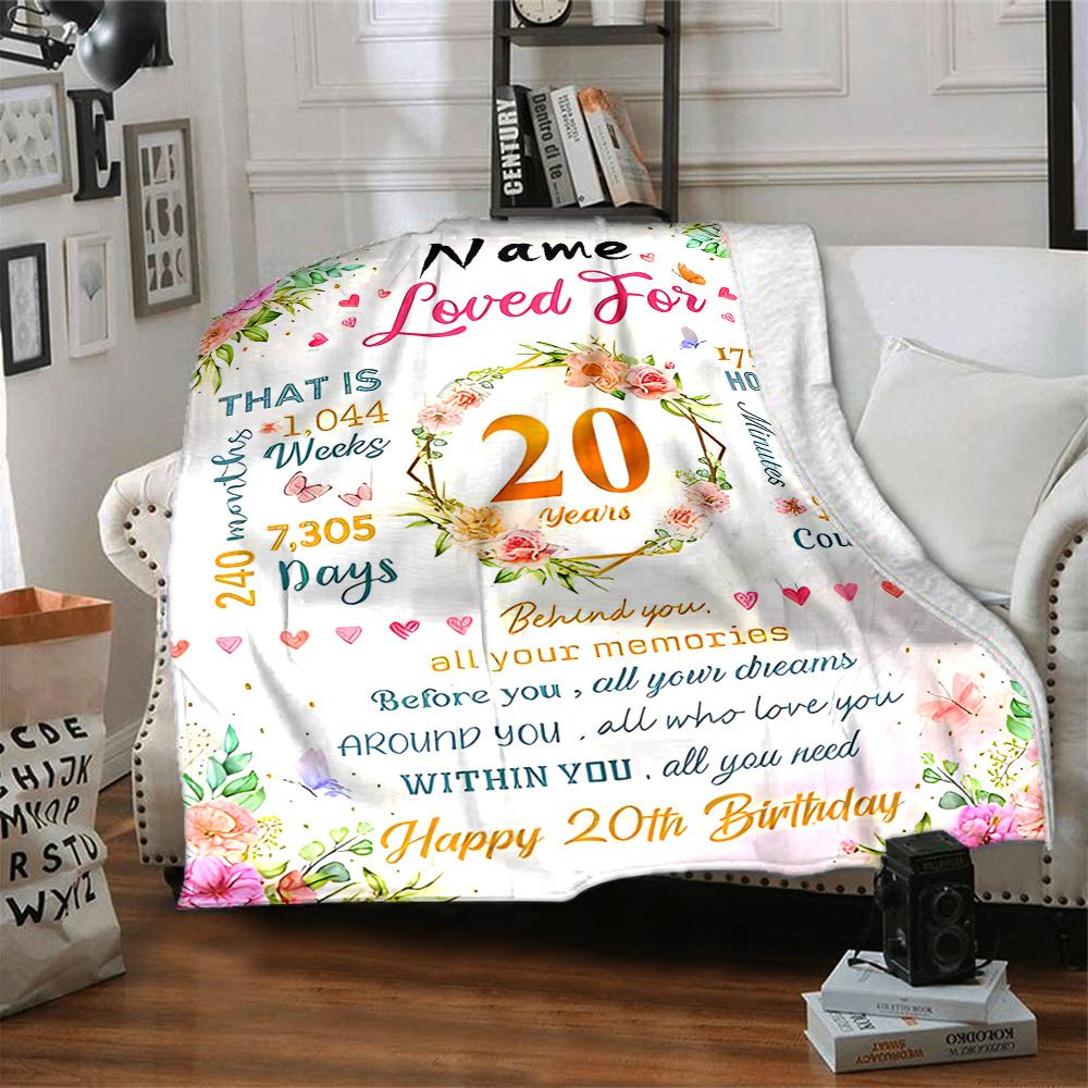 Celebrate 20 Years Of Love And Memories Multipurpose Customizable Blanket Customize Your Name Comfortable Texture Throw For Sofa Couch Office Bed