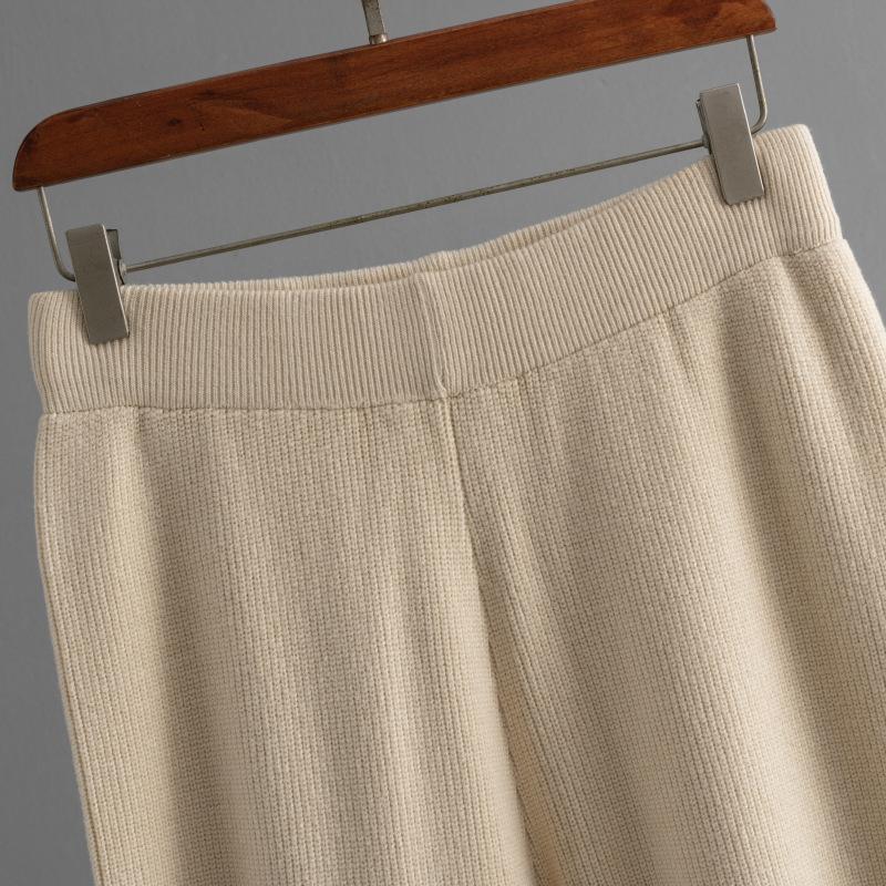 QICED Зимний теплый вязаный комплект для женщин, свободный свитер с длинным рукавом и круглым вырезом, модные брюки палаццо, комплект из двух предметов для женщин