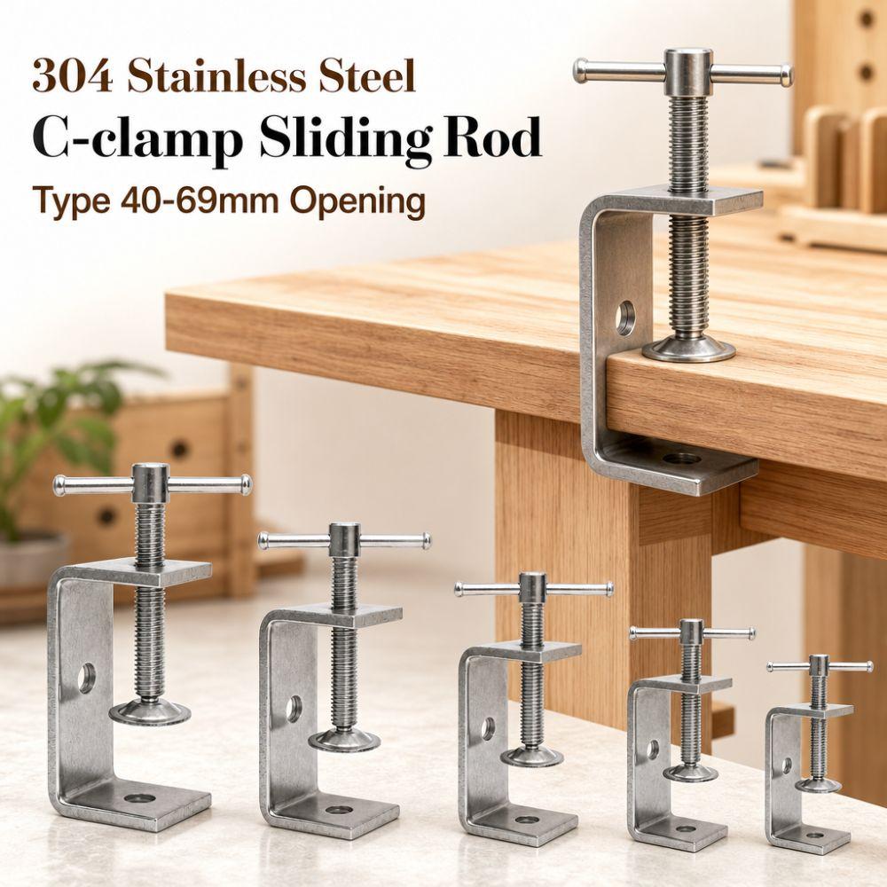 Sliding RodType Square Clamp 304 Stainless Steel Fixed Holder Clip C-clamp Hardware Fasteners