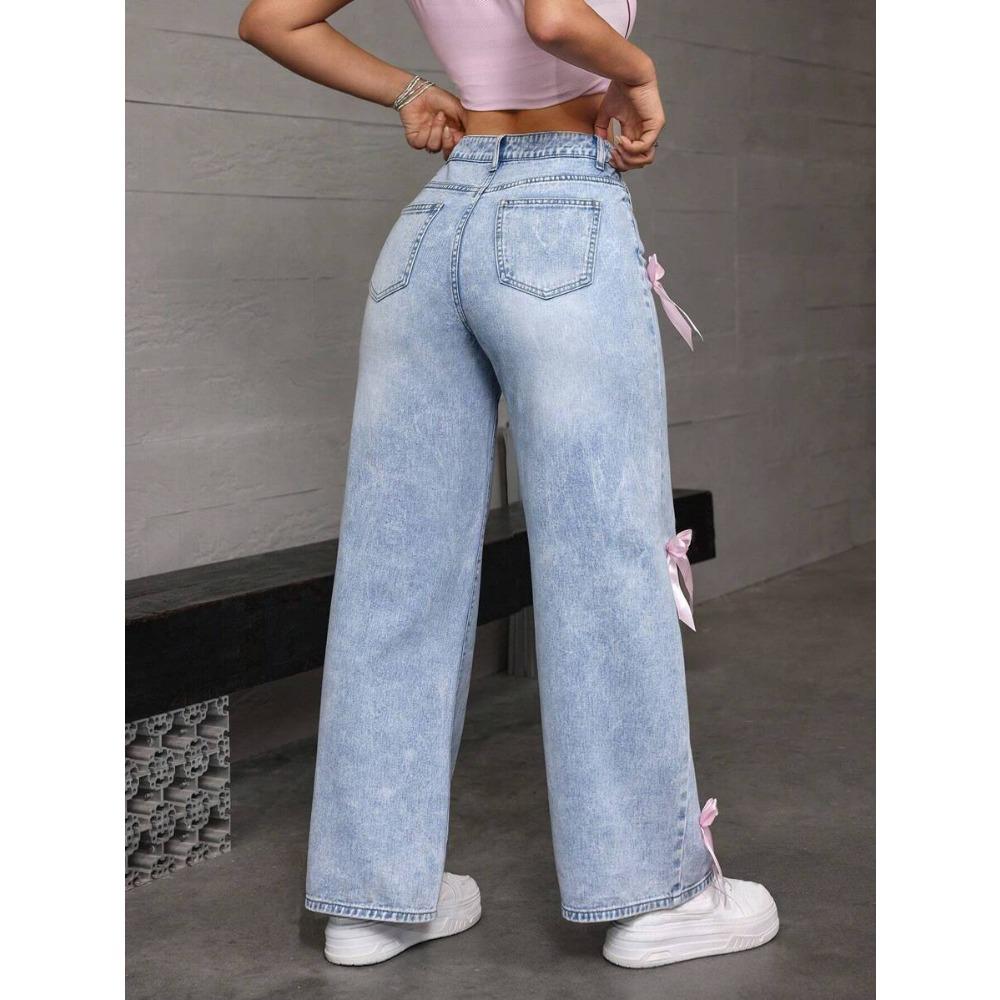 Женские черные мешковатые джинсы Harajuku Y2k Aesthetic Butterfly Denim Trousers Корейские джинсовые брюки Vintage Wide Leg Pants
