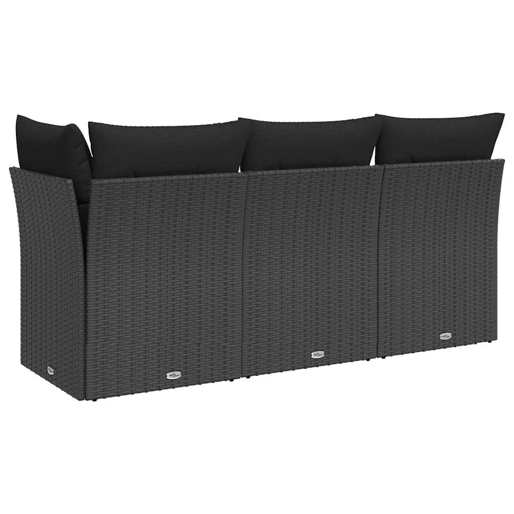 Vidaxl Sofa Ogrodowa Z Poduszkami, 3-Osobowa, Czarna, Polirattan